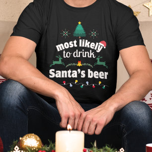 Camiseta É mais provável que beba cerveja de Papai noel na