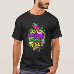 Camiseta É Mardi Gras Y'all Engraçado Flamingo com Miçanga 