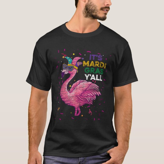 Camiseta É Mardi Gras Yall Flamingo (Frente)