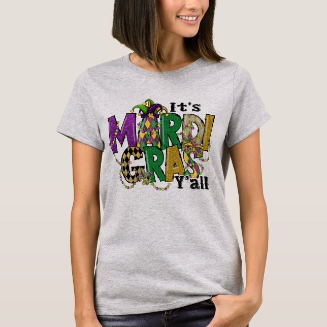 Camiseta É Mardi Gras Yall, Mardi Gras Party Mask Costume (Frente)