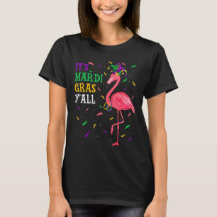 Camiseta É Mardi Gras Yall Mask Miçangas Encantada Flamingo