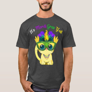 Camiseta É Mardi Gras Yall, Miçanga De Máscara De Gato