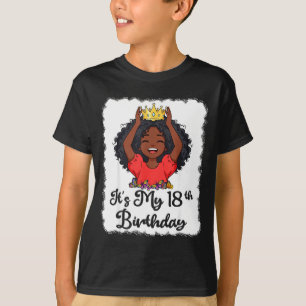 Camiseta É Meu 18º Aniversário Menina Negra Coroa de Prince