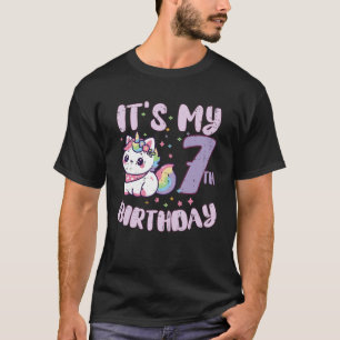 Camiseta É Meu 7º Aniversário Unicórnio Gato 7 Anos Bday Gi