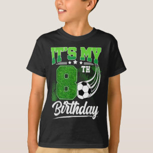 Camiseta É Meu 8º Aniversário Menino Bola de Futebol 8 Anos