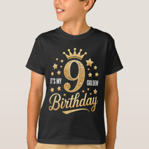 Camiseta É Meu 9º Aniversário de Ouro 9 Anos de Idade Anive