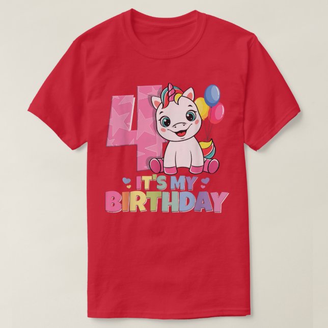 Camiseta É meu aniversário 4º aniversário menina 4 anos 201 (Frente do Design)