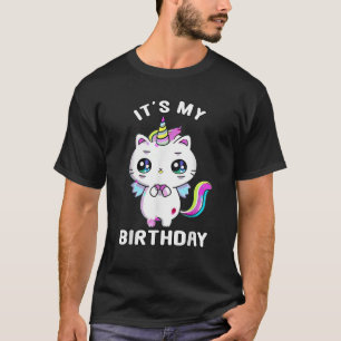 Camiseta É Meu Aniversário Caticorn Meowgical Gato Kittycor