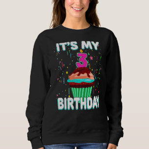 Camiseta É meu aniversário de 3 anos Doce Cupcake Três Anos