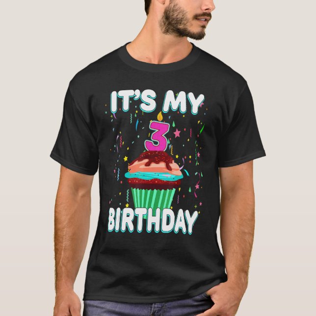 Camiseta É meu aniversário de 3 anos Doce Cupcake Três Anos (Frente)