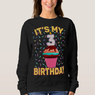 Camiseta É meu aniversário de 3 anos Doce Cupcake Três Anos