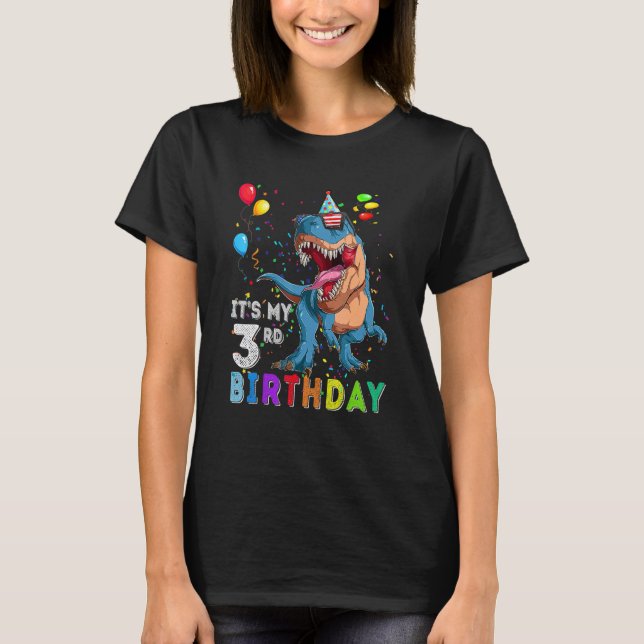 Camiseta É meu aniversário de 3 anos Feliz 3 Anos Dinossaur (Frente)
