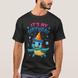 Camiseta É Meu Aniversário Tartaruga Marinha Fofa Aniversár