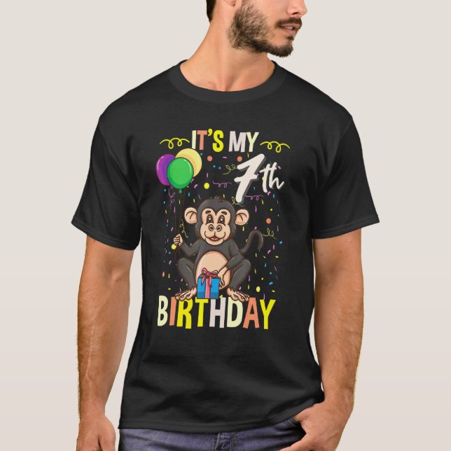 Camiseta É Meu Macaco Chimpanzé De Aniversário 7 (Frente)