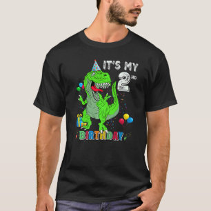 Camiseta É meu segundo aniversário Feliz 2 Anos Dinossauro