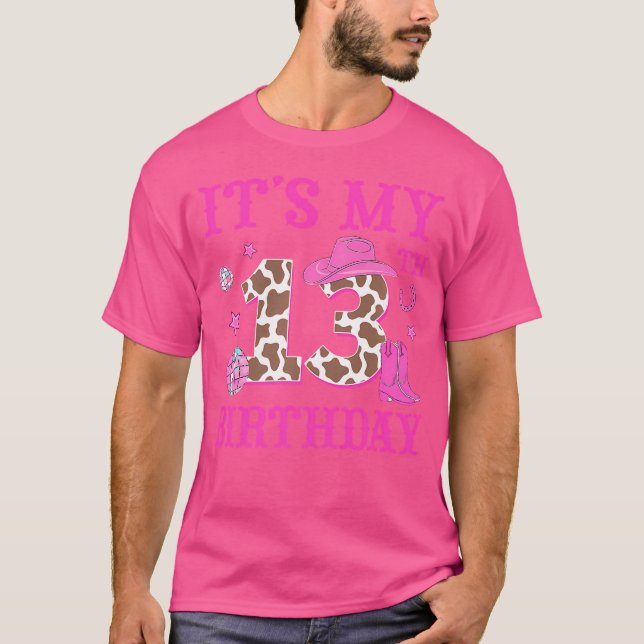 Camiseta É Minha 13 de Aniversário Rodeio Ocidental Cowgirl (Frente)
