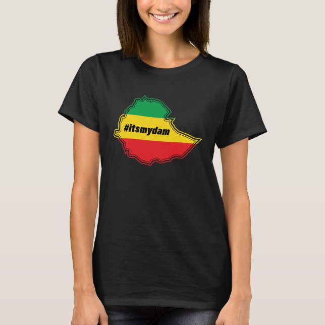 Camiseta É minha barragem no mapa e na bandeira etíopes (Frente)