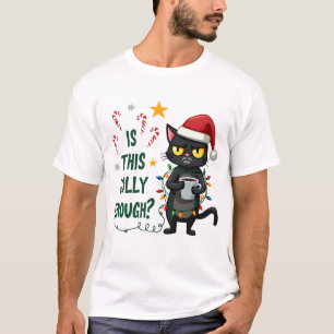 Camiseta É Natal Feliz o Suficiente Gato Preto Árvore de Na