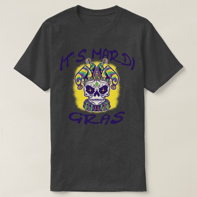 Camiseta É o Mardi Gras que permite a festa do crânio de aç (Frente do Design)