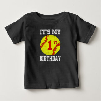 Camiseta É o meu 1º aniversário menina softball 1 ano de id