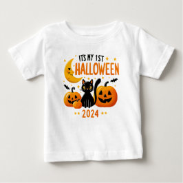 Camiseta É o meu 1º Halloween Abóbora Gato Preto