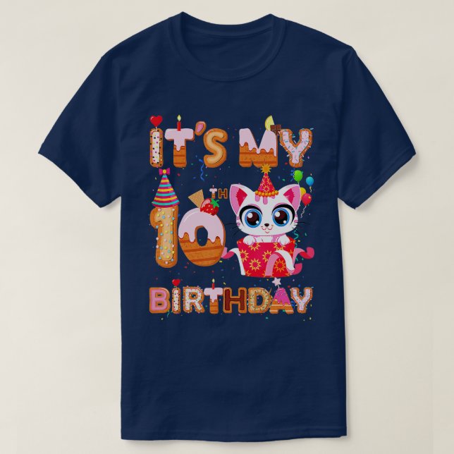 Camiseta É o meu 10º Aniversário Gato Engraçado Aniversário (Frente do Design)