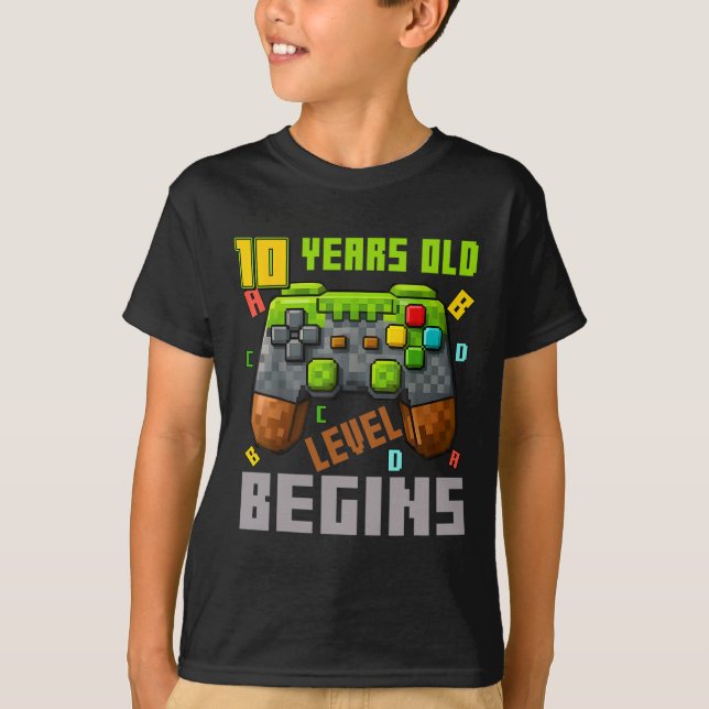 Camiseta É o meu 10º aniversário Pixel Gaming Controller 10 (Frente)