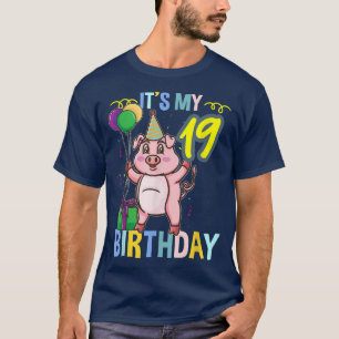 Camiseta É o meu 19º aniversário, Cute Pig 3303