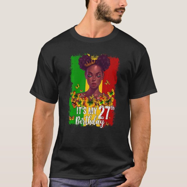 Camiseta É o meu 27º aniversário, 27 anos Melanina Negra (Frente)