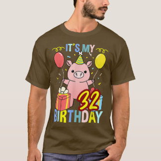 Camiseta É o meu 32º Aniversário do Pig Lover