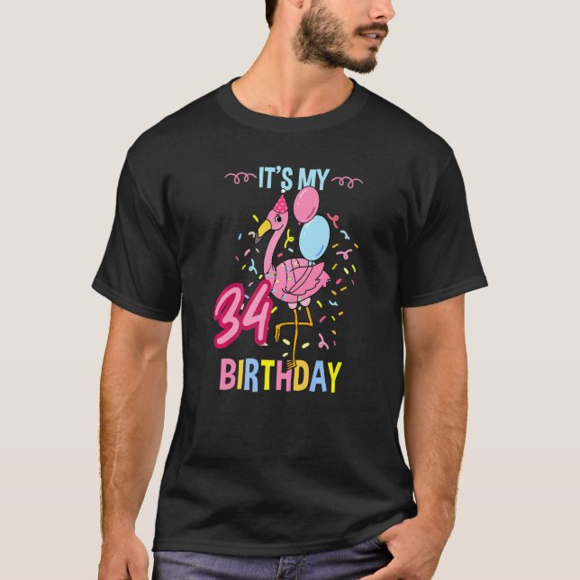 Camiseta É o meu 34º aniversário Flamingo (Frente)