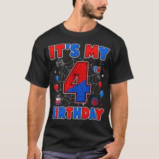 Camiseta É o meu 4º aniversário, festa temática de teia de