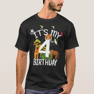 Camiseta É o meu 4º Tema do Jardim Zoológico de Aniversário