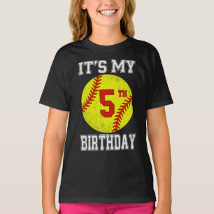 Camiseta É o meu 5º aniversário de menina de softball 5 ano