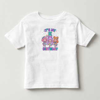 Camiseta É o meu 5º aniversário Festa de Meninas Fofas Kawa