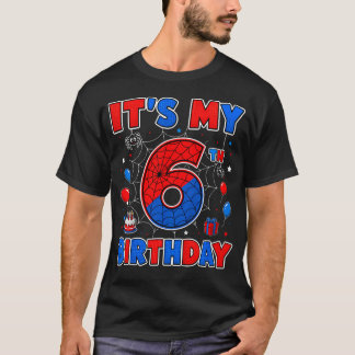 Camiseta É o meu 6º aniversário, tema de teia de aranha par