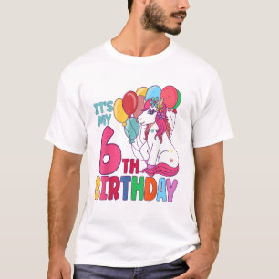 Camiseta É o Meu 6º Aniversário Unicórnio Meninos Meninas C