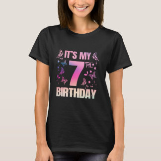 Camiseta É o meu 7º aniversário Tema Borboleta Menino de 7 