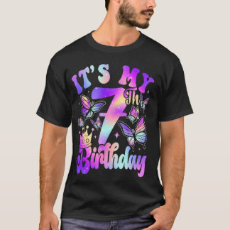 Camiseta É o meu 7º aniversário Tema Borboleta Menino de 7