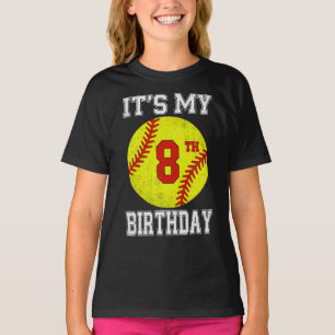 Camiseta É o meu 8º aniversário menina softbol 8 anos de id