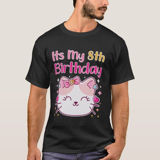 Camiseta É o meu 8.º aniversário, Gatinhos Festas de Gatinh (Frente)