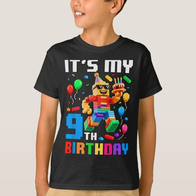 Camiseta É O Meu 9º aniversário do edifício Brick 9 Anos (Frente)