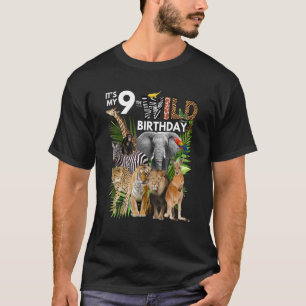 Camiseta É o meu 9º aniversário selvagem Animais Safari Nas