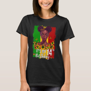 Camiseta É o meu aniversário 14 de 14 anos Melanina Preta W
