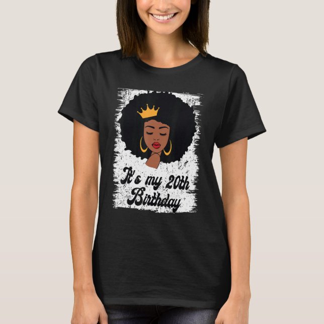 Camiseta É o meu aniversário de 20, Black Afro Queen (Frente)