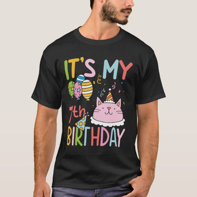 Camiseta É o meu aniversário de 7 - Cat (Frente)