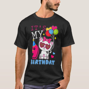 Camiseta É o meu aniversário de 9 anos, Gatinho do gato 9 B
