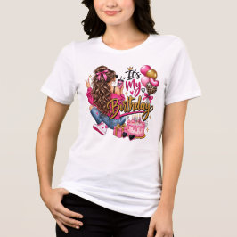 Camiseta É o Meu Aniversário Menina Rosa e Dourado Glam Ani