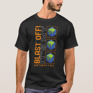 Camiseta É o meu aniversário, tenho 5 anos, planetas espaci