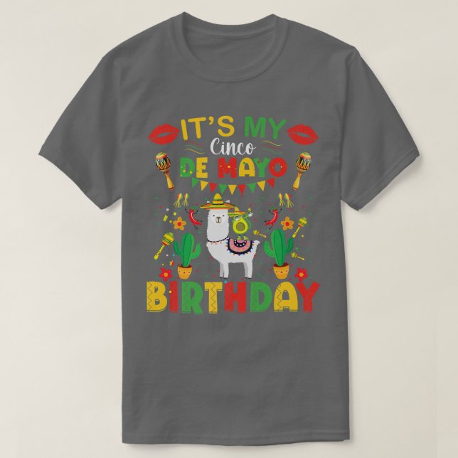 Camiseta É o meu Cinco de Mayo Birthday Meican llama dabbin (Frente do Design)